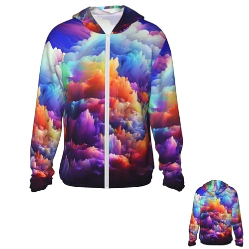 NONHAI Men's Sun Protection Jacket UPF 50+ Full Zipper Long Sleeve UV Hoodie Shirt Rainbow Cloud Women's Outdoor Jacket