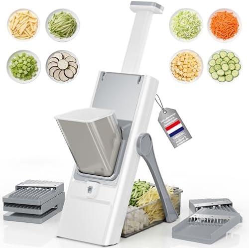 Mandoline sécurisée 5 en 1, Coupe-légumes & Coupe-pommes de terre...