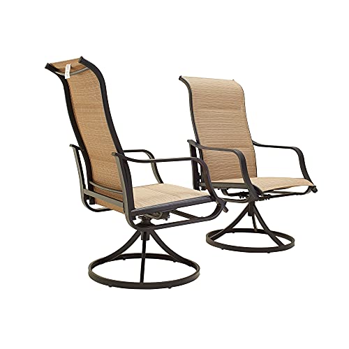 Image of LOKATSE HOME Outdoor Swivel Patio Chairs Set of 2, 360-Degree Stable Rotation Textilene Dining Chair with High Back for Lawn Backyard Deck, Beige