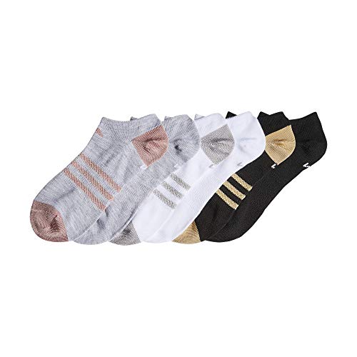 adidas Kids-Girl's Superlite No Show Socks (6-Pair), Cool Light Heather/White/Black Shiny Nylon , L