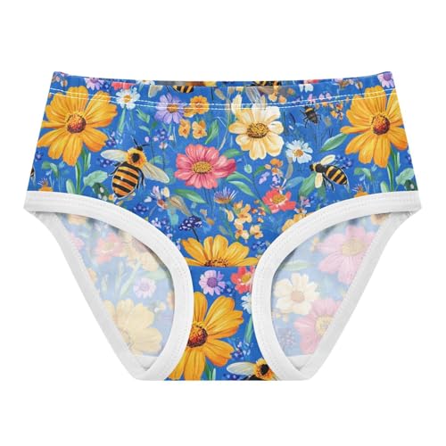 Wusikd Bees Flowers Girls' Underwear Cotton Blue Girls Briefs Soft Toddler Underwear 2T
