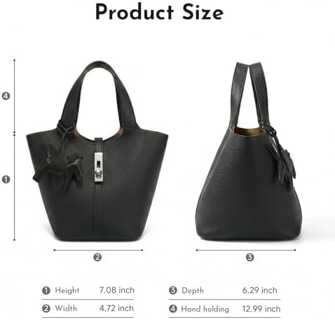 Kadynow Tote Bag for Women Vegan Leather Bucket Purse for Women Top Handle Handbag Shoulder Bag with Detachable Small Purse Black — view 7