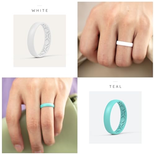 ThunderFit Women Breathable Eternity Pattern Silicone Wedding Rings Anniversary Bands 4mm Wide 1.5mm Thick, 4-Pack4