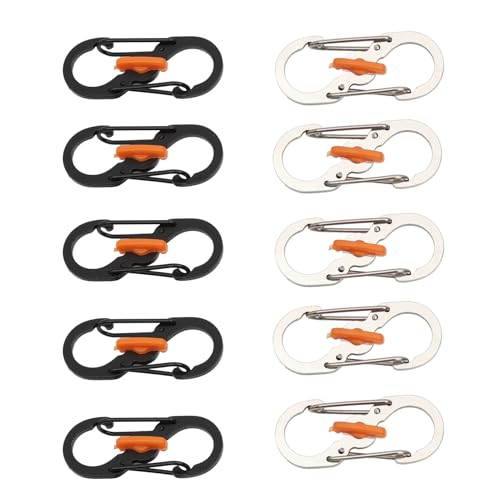 10 PCS S Karabiner, Kleine S-Form Karabinerhaken, Edelstahl Mini Karabiner mit Doppelverschluss, Diebstahl und Fallschutz, für Schlüssel und Outdoor