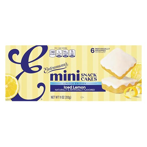 Entenmann's Iced Lemon Mini Snack Cakes, 6 individual packs, (1.83 oz each), Kosher Lemon Iced Mini Cakes, 11 oz Multipack