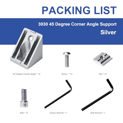 Image of 12pcs 3030 45 Degree Inside Corner Angle Support Bracket, 30x30 Aluminum Extrusion Connector Hardware Accessories T-Slot V-Slot Silver