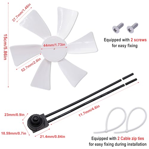 Taiss 6 inch RV Vent Fan Blade with 12V D-Shaft Motor RV Vent Fan Replacement RV Bathroom Vent Fan Motor Exhaust Ventilation Roof Ceiling,White Blades with 2 Screws 2 Zip Ties and Switch