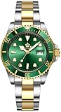 Fanmis Green Dial Ceramic Bezel Sapphire Glass Luminous Quartz Silver Gold Two Tone Stainless Steel Watch