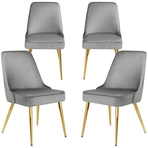 KithKasa Dining Chairs Set of 4 Upholstered Mid-Century Modern Velvet Accent Desk Chair with Gold Legs for Kitchen Living Room Grey… Cover