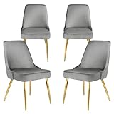 KithKasa Dining Chairs Set of 4 Upholstered Mid-Century Modern Velvet Accent Desk Chair with Gold Legs for Kitchen Living Room Grey…
