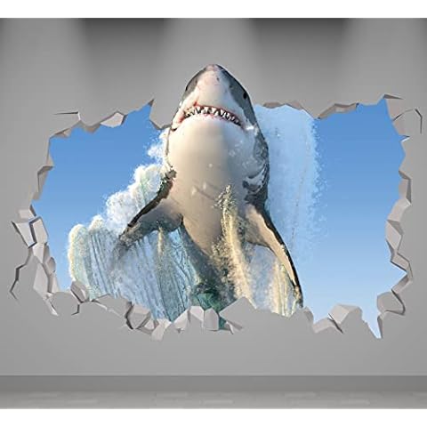 Kyle Cornhole Shark 3D Wall Decal - Smashed Wall Art Sticker - Animal Wall Decor Art Vinyl Removable MR1148 (24 inch W x 14 inch H (60cm x 36cm)), Green Cover