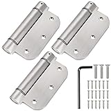 Qkenvo 3.5'' Self-Closing Door Hinges 3.5 Inch x 3.5 Inch Spring Hinges Stainless Steel Adjustable Door Hinges Auto Closing with 5/8' Radius Corners (3.5'' 3pack, Silver)