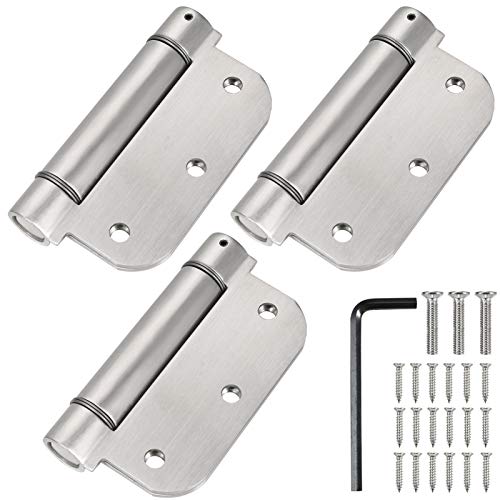 Qkenvo 3.5'' Self-Closing Door Hinges 3.5 Inch x 3.5 Inch Spring Hinges Stainless Steel Adjustable Door Hinges Auto Closing with 5/8' Radius Corners (3.5'' 3pack, Silver)