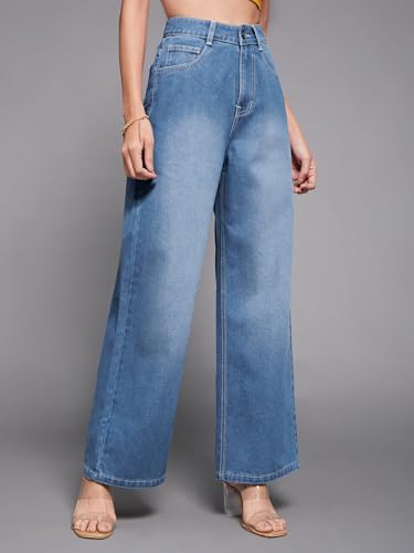 Image of Miss Chase Women's Wide-Leg High-Rise Regular-Length Stretchable Shaping Denim Jeans