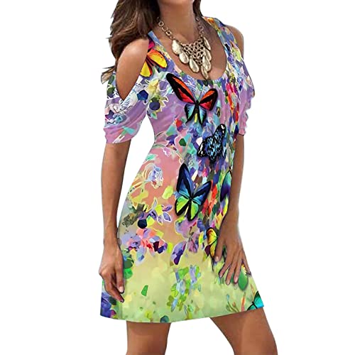 MRAFDGFB Vestidos pretos para mulheres verão manga curta ombro vazado vestidos sexy bonito elegante