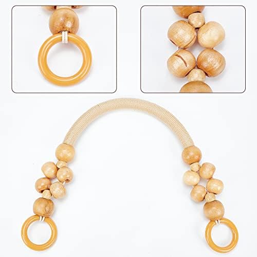 PandaHall 2 Pack 18in Wooden Handles with Wood Bead, Purse Handles Handbag Handle for Bag Making, Purse Making, Handle Replacement, Blanched Almond