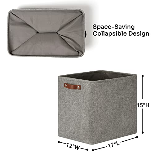 Image of DULLEMELO Large Collapsible Storage Basket /Bin with Sturdy Leather Handles, Fabric Organizer Bin for Storage Clothes, Toys, Books, Office, Bedroom, Closet, Nursery & Laundry (Gray)