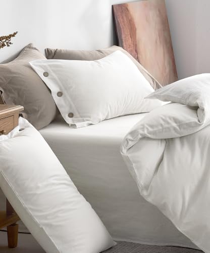 Image of JELLYMONI 100% Washed Cotton Duvet Cover Full (White, 80 inchx90 inch) | JELLYMONI