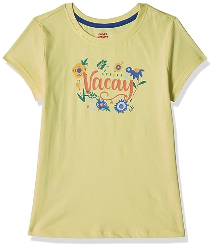 Image of Amazon Brand - Jam & Honey Girls Cotton Graphic Printed Half Sleeves T-Shirt | Regular Fit | Soft & Breathable | Age 2-8 Years (Available in Pack of 5 & Pack of 3)