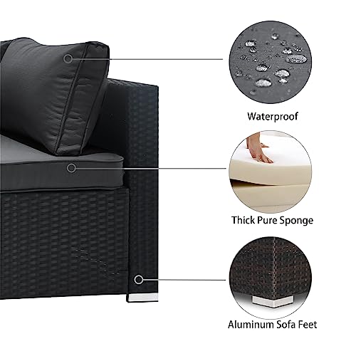 Skyfish 7-Pieces Modular Outdoor Sectional Wicker Sofa Patio Furniture Sets, Handwoven Pe Wicker Rattan Patio Furniture Conversation Sofa Set With 100% Sponge Cushion And Glass Table (Grey Cushion) #TOP3