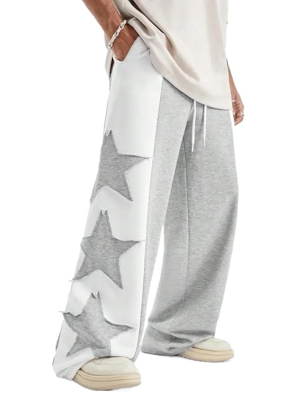Men's Y2k Loose Sports Pants Star Patch Hip-hop Pants Drawstring Wide Leg Sports Pants