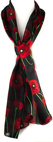 Mytoptrendz® Red Poppy Flower Scarf Poppy Print Oblong Neck Scarf Fashion Scarf for Gift (Black with Red Poppy) - Image 2