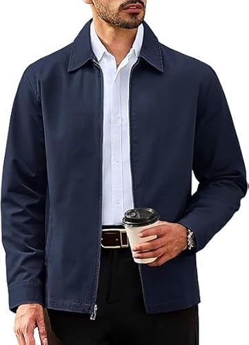 TACVASEN Men's Lightweight Jacket Fall Casual Bomber Jackets Work Walking Sport Windbreaker with Pockets Navy,L