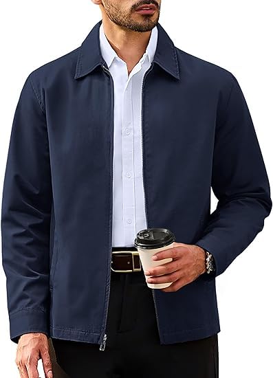 TACVASEN Herren Bomberjacke Sommer Baumwolle Business-Jacke Casual Herbsr Wandern Leichte Umlegekragen Windjacke mit Taschen Dunkelgrau, 3XL