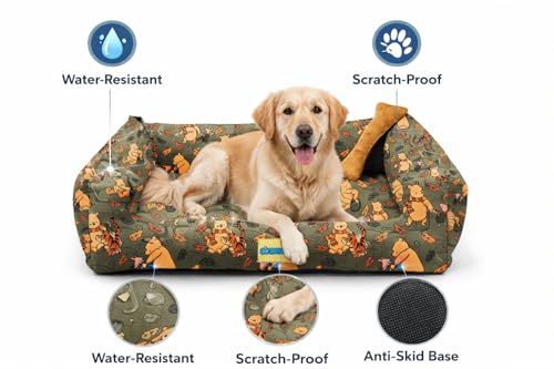 Image of SITSNOOZE XL Dog Bed (20 to 30kg) for Labrador, Golden Retriever, Husky - Orthopedic Sofa Mattress, Washable Heavy Duty Pet Lounger Cushion, Waterproof Non-Slip Calming Bed (Print 2, XL)