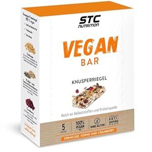 STC NUTRITION – Vegan Bar – Energieriegel – Proteinquelle – Ballaststoffreich – Erdnuss, Kerne und Cranberry – Anti-Doping – 100% vegan – 5 Riegel
