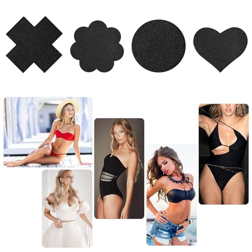 Sibba 80Pcs Disposable Breast Covers Nipple Covers, 4 Styles Nipple Cover Pasties, Self-Adhesive Bra Pad, No Show Satin Breast Petals Stickers for Women Girls3