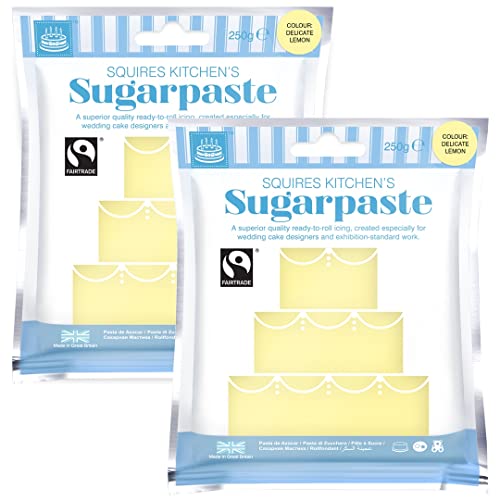 Squires Kitchen Ready To Roll Sugarpaste Icing for Decorating Cakes, Cupcakes & Cookies, Premium Quality Rolled Fondant - Delicate Lemon 250g - (Multipack 2x 250g)