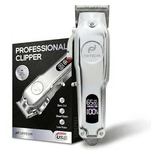Oryzom ProTrim 2.0 –Oryzom Lames de précision en acier inoxydable et moteur puissant pour une coupe uniforme des cheveux et de la barbe(Peigne à 8 positions avec écran LCD et port USB)