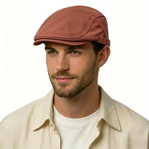 Image of ZLYC Men Cotton Flat Cap Summer Scally Ivy Gatsby Newsboy Beret Driver Cabbie Hunting Hat