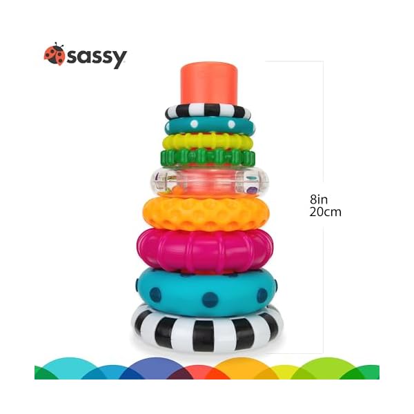 Sassy Stapel of Circles Stapelring STEM Lernspielzeug, ab 6 Monaten, mehrfarbig, 9-teiliges Set – Bild 5