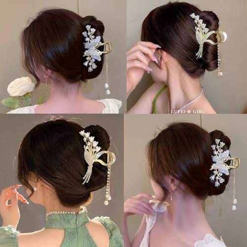 Ypkia Flower Hair Clip Gold Metal Butterfly Hair Clips Women's Large Hair Claws Clips for Women Girls Thick Thin Hair Accessories (Pack of 3) - Image 3