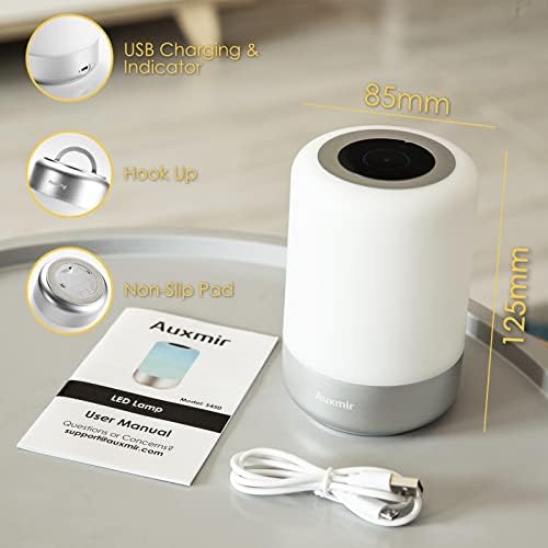 Auxmir Bedside Table Lamp, LED Touch Night Light with USB Rechargeable, 3 Light Modes & 8 Colors, Brightness Adjustable Lamp for Reading Working Sleeping, Portable Night Lamp for Bedroom Kids
