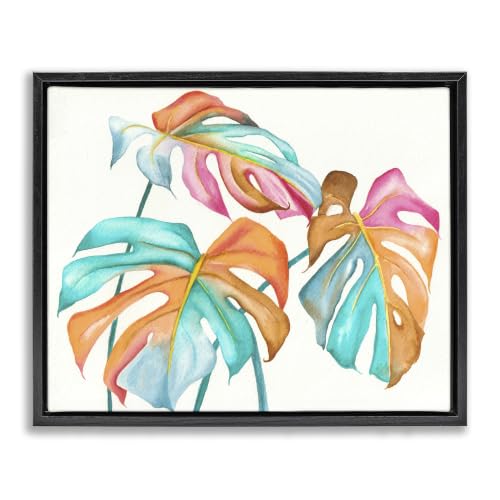 Varied Rainbow Monstera Botanical, 24 x 30 Inch Canvas in Floater Frame