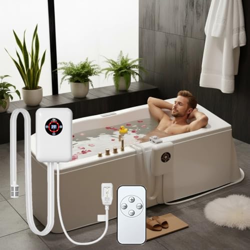 VCYEX Immersion Heater，1200W Hot Tub Heater, Intelligent Temperature Control 30~42°C，Overheat Protection And Anti-dry Burning, Suitable for All Bathtubs And Small PoolsWhite,8.6 * 5.8 * 2.9 IN
