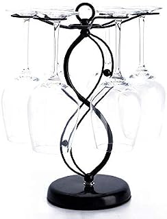 Countertop Wine Glass Holder - Freestanding Tabletop Stemware Storage Rack Metal Glasses Display Rack Black with 6 Hooks