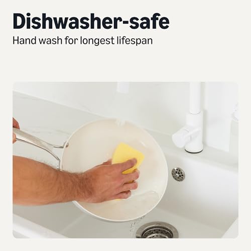 Amazon Basics Ceramic Nonstick Cookware, 3-Piece Set of Pans, All Cooktop Friendly, Dishwasher-Safe, Linen Gray #3