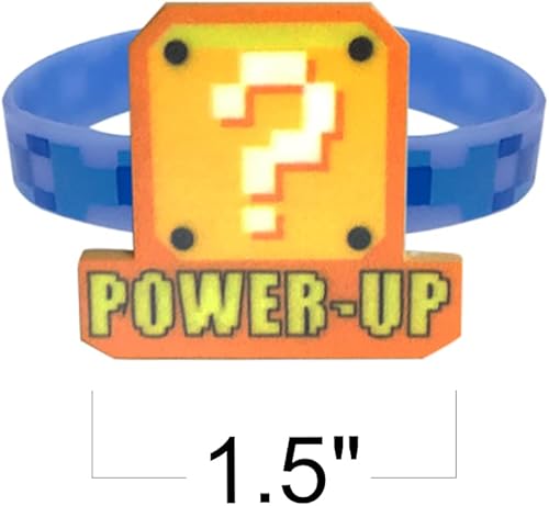 Miniatura 6 de ArtCreativity Pulseras de goma Power Up para niños, juego de 12, coloridas pulseras de goma elásticas con iconos clásicos de videojuegos, divertidos