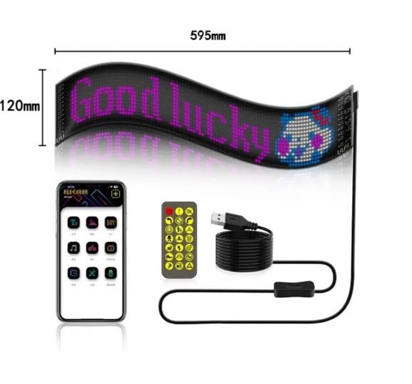 Image of Cloudsale LED Sign Car Bluetooth App LED Matrix Pixel Panel Night Light DIY Programmable Flexible LED Display for Car, Shop, Hotel & Bar (16 * 64)(App Control Only) L*B (10 * 38)