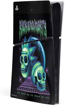 Skinit Decal Gaming Skin Compatible with PS5 Slim Digital Edition Console - Officially Licensed Adult Swim Rick and Morty Neon Skulls Design