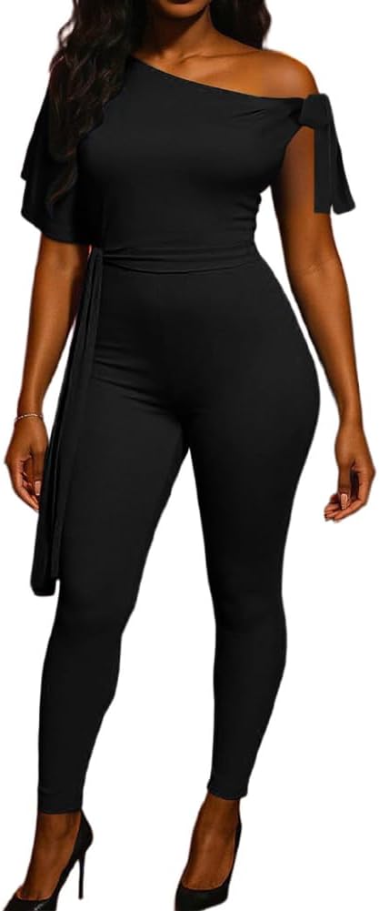 HWP Jumpsuits for Women Casual Sexy One Off Shoulder Bodycon Rompers Sleeveless One Piece Jumpsuit Outfits for Party Daily