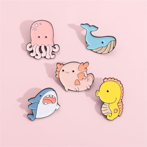 Sea Animal Brooch Set Cute Octopus Shark Jellyfish Shark Whale Seahorses Brooch Metal Badge Creative Marine Creature Series Brooch Cartoon Ocean Animal Styling Hard Enamel Pins Schoolbag Hat Tops4