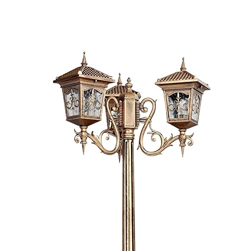 Guocc Creative Retro Victoria Outdoor Patio Column Light 3-Heads Residential Villa Driveway Street Lamp High Pole Light Ip56 Waterproof Lawn Floor Lamp Anti-Rust Aluminum Glass Lantern Lights Fixture #TOP21