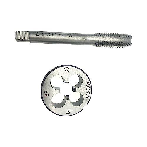 M12x1.5 Tap & Die Set Left Hand HSS Machine M12 x 1.5 Metric Thread Tap Round Die Straight Fluted Machine High Speed Steel, M12 x 1.5 Tap Set Round Die