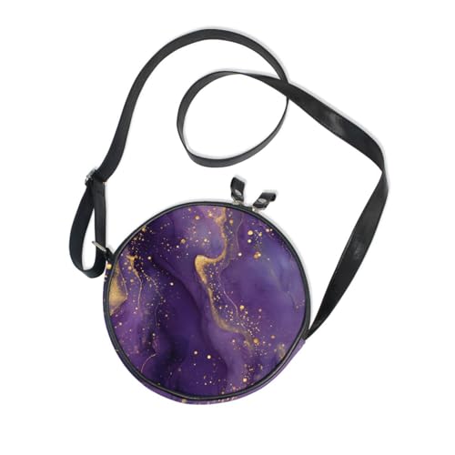 ALAZA Purple Marble Ink Wash Round Crossbody Bag Shoulder Handbag