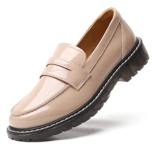 Image of Black Penny Loafers for Women, Shiny Comfortable Dress Work Shoes